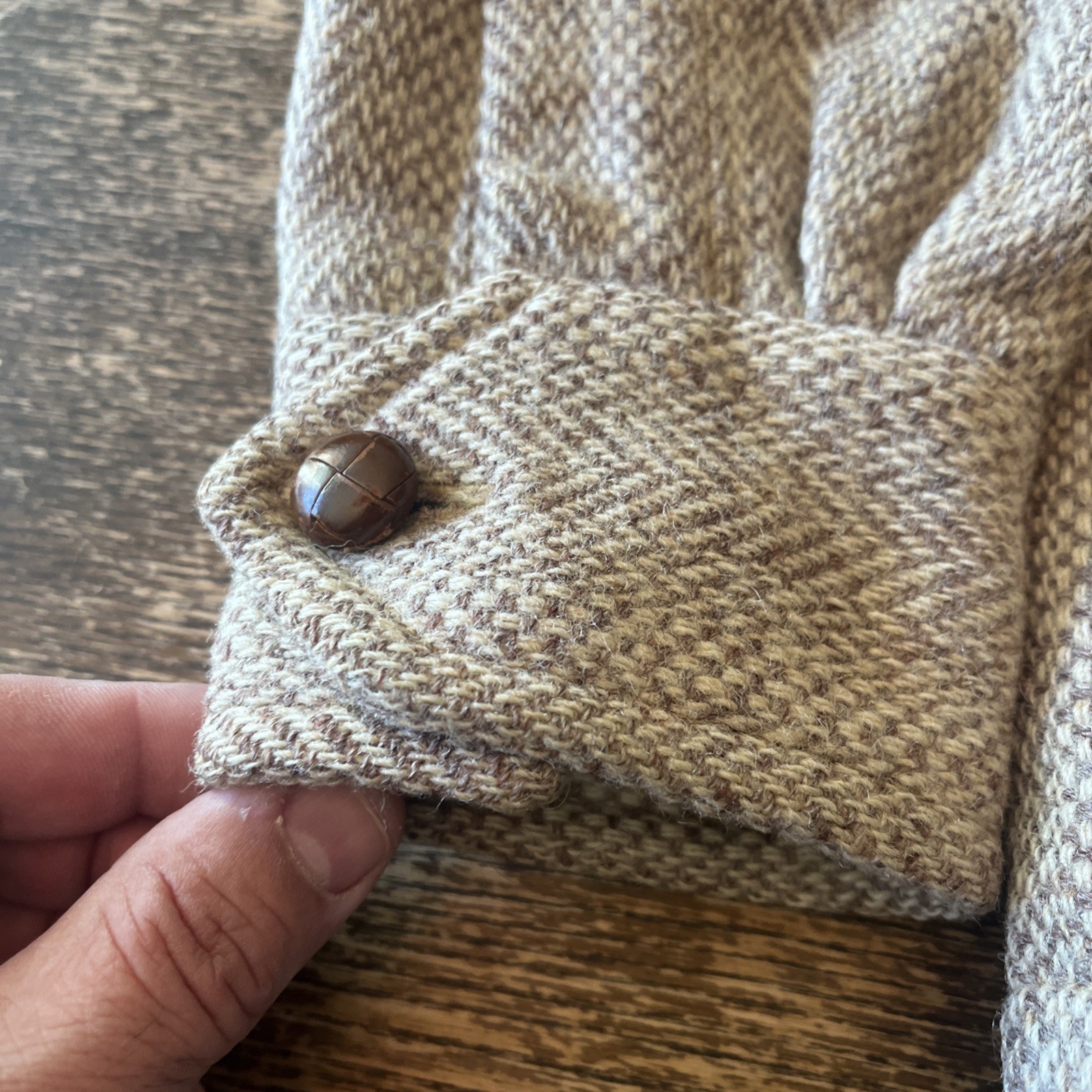 Vtg Harris Tweed Wool Jacket Size S Brown Leather Elbow Patch & Collar Zip READ