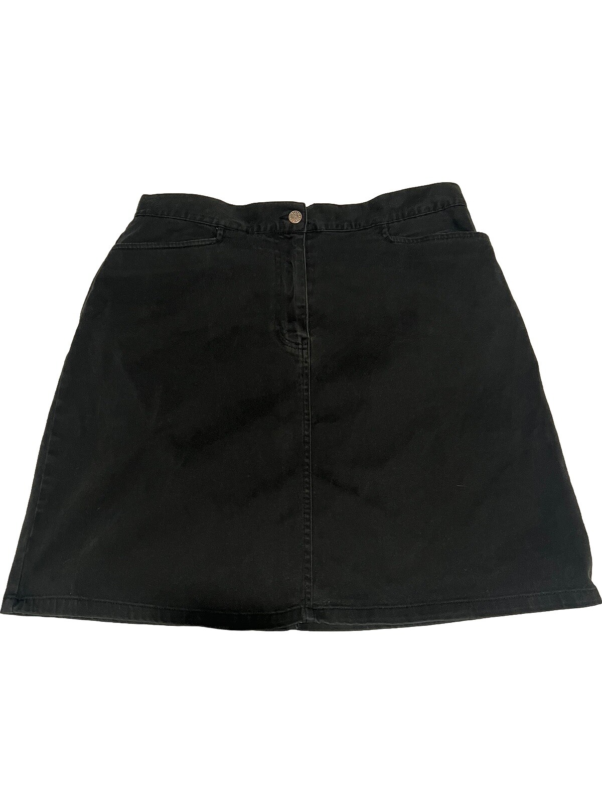 Vintage 90s Black Jean Skirt Bill Blass Stretch High Waist Knee Length Zipper