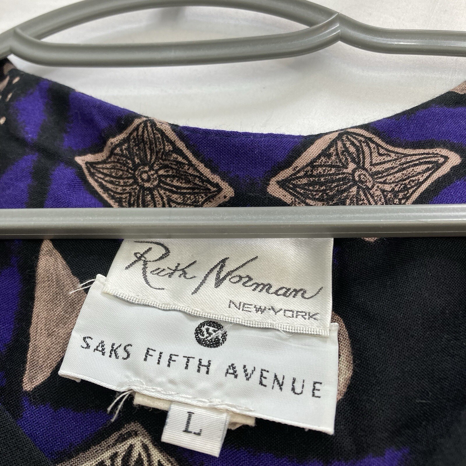 Vtg 90 Ruth Norman Saks Fifth Avenue Purple Tunic Top L Retro Flowy Hostess Glam