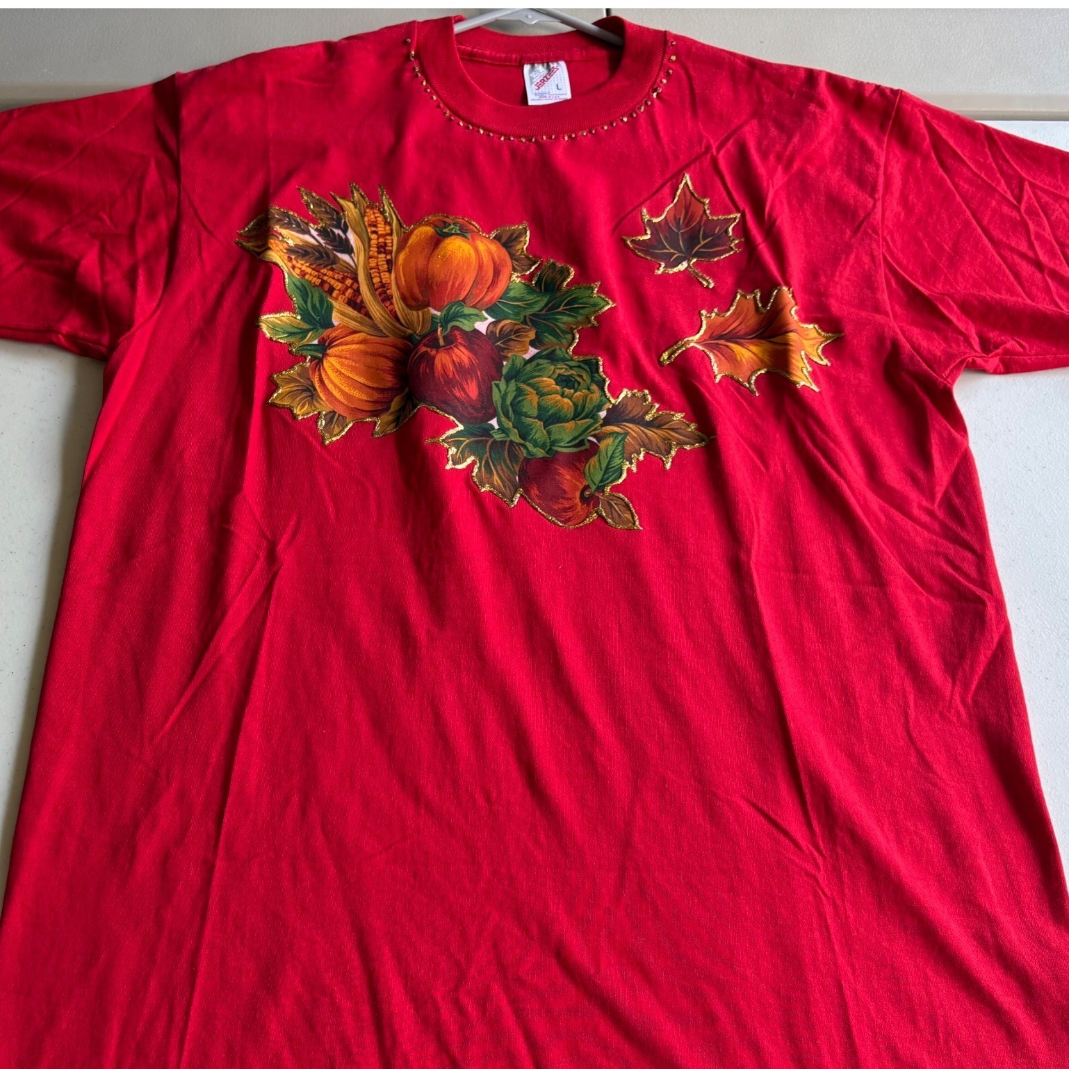Vintage Red Thanksgiving Harvest Pumpkin T-Shirt Large Made in USA 90s