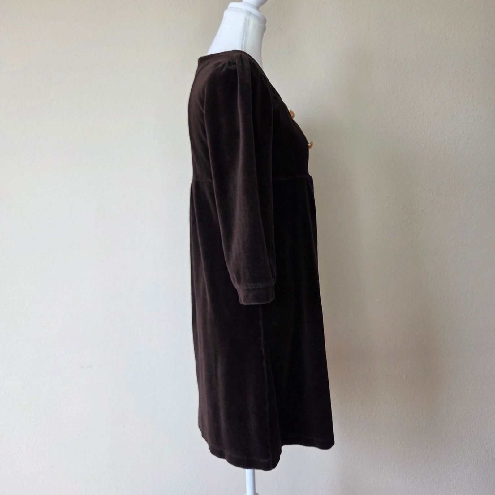 Juicy Couture Vintage Y2K Velour Babydoll Dress Brown Gold Crest Button Small