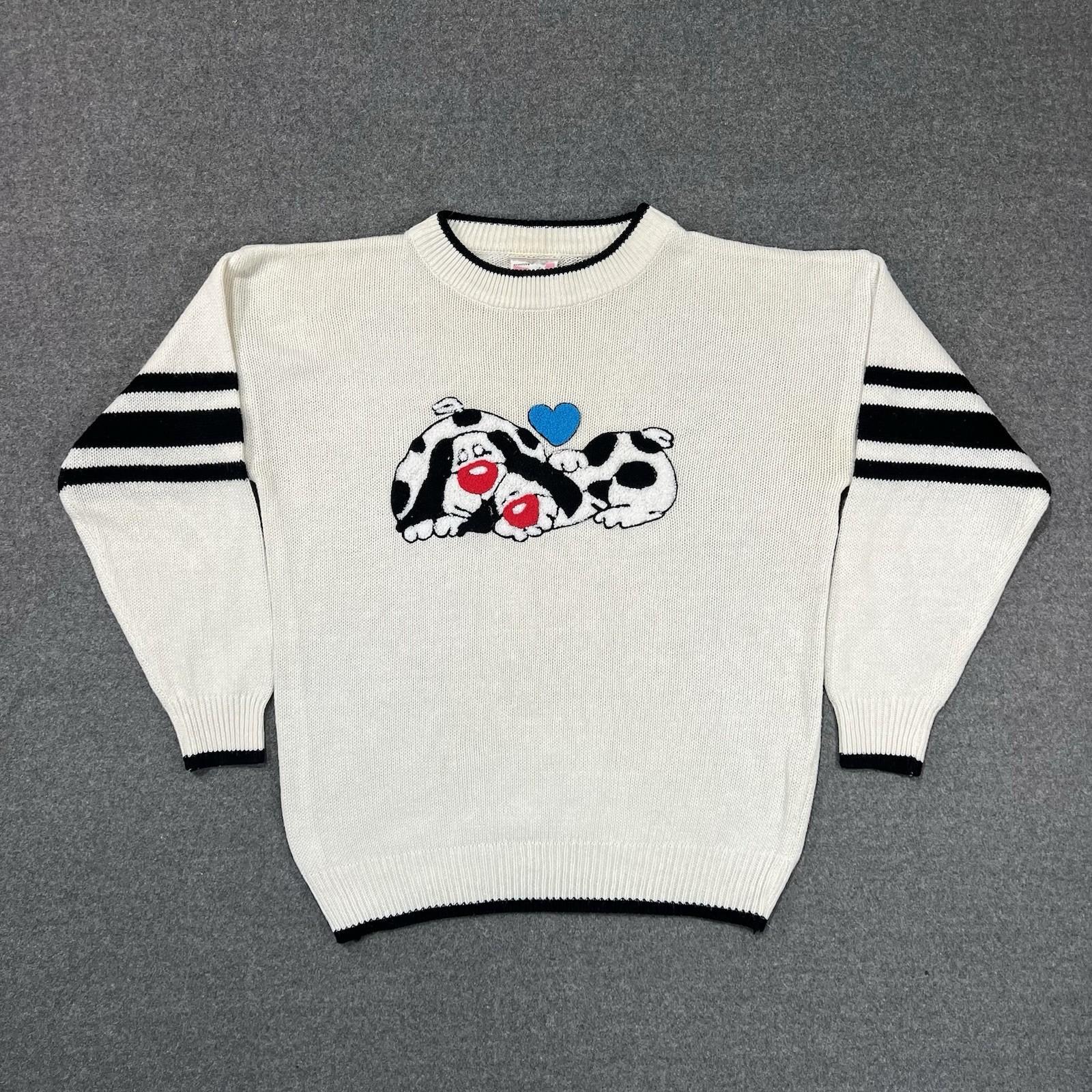 Vintage 80s One Step Up Chenille Puppy Love Dog Embroidered Sweater Size Large