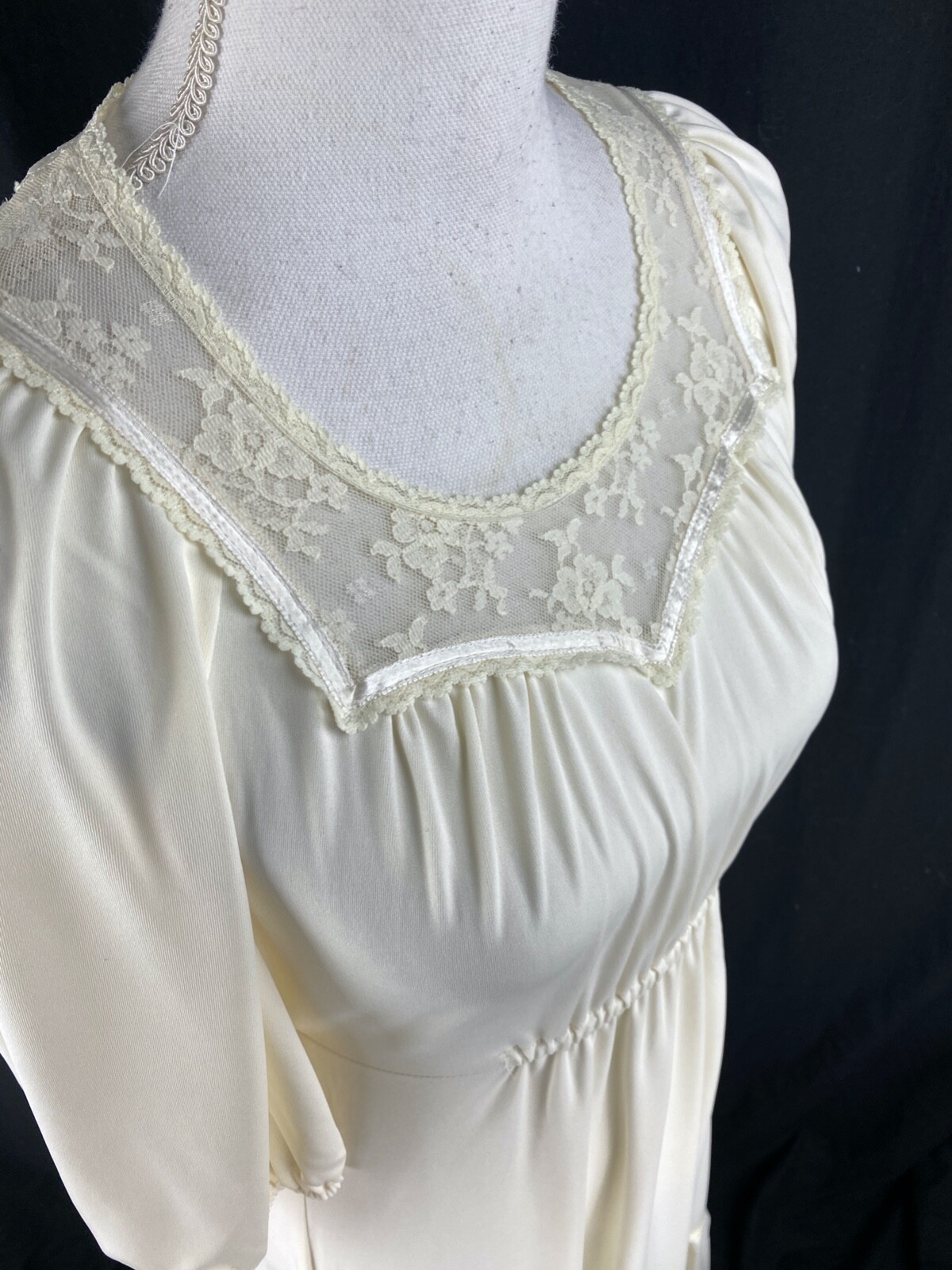 Jody T California Vtg 70s Lace Trim Prairie Maxi Dress Size 7 (Fits S) Cream