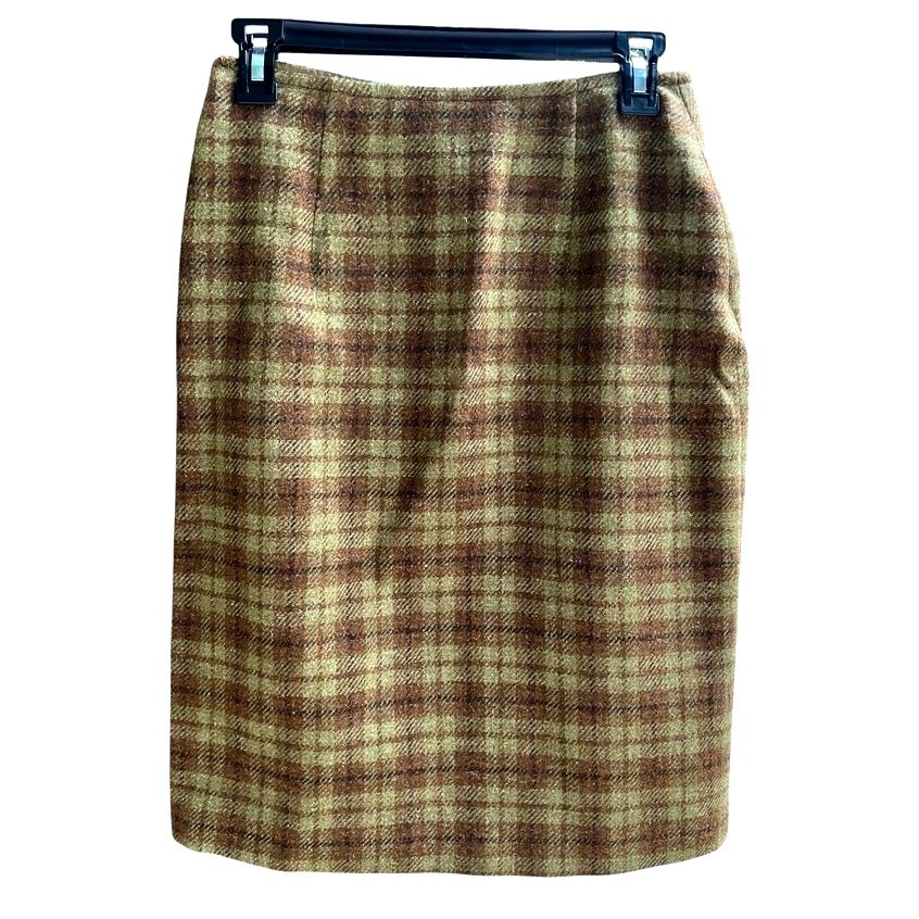 Vtg Pendleton Plaid Pencil Wool Skirt | Womens 10 Green Brown Officecore Twee