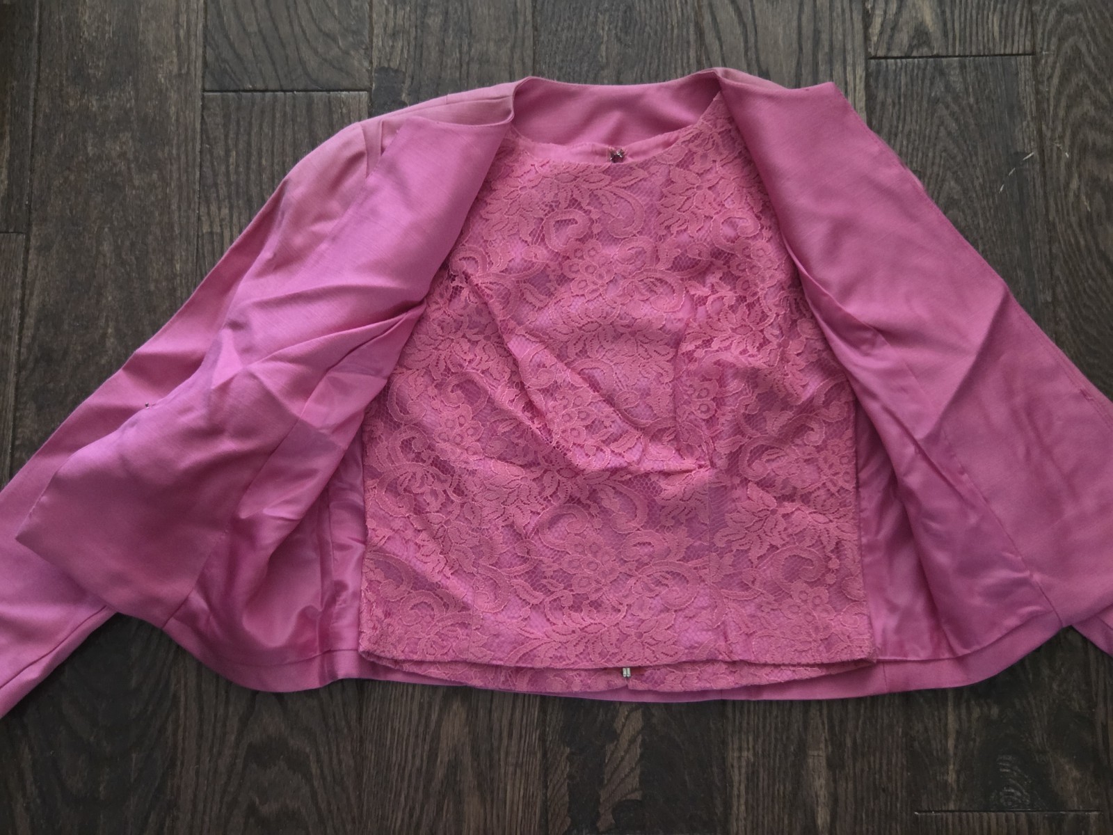 2 Pc Pink Lace Shell & Cropped Jacket Set Bow Front Women’s Formal Occasion Suit