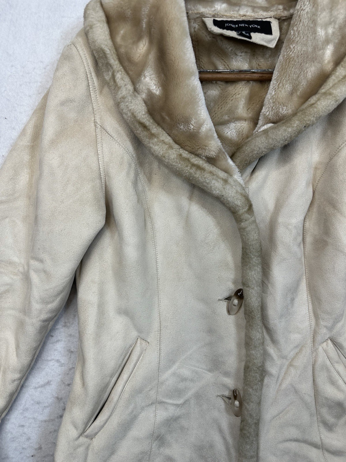 Vintage Jones New York Womens Size M Tan Brown Faux Fur Suede Coat Jacket