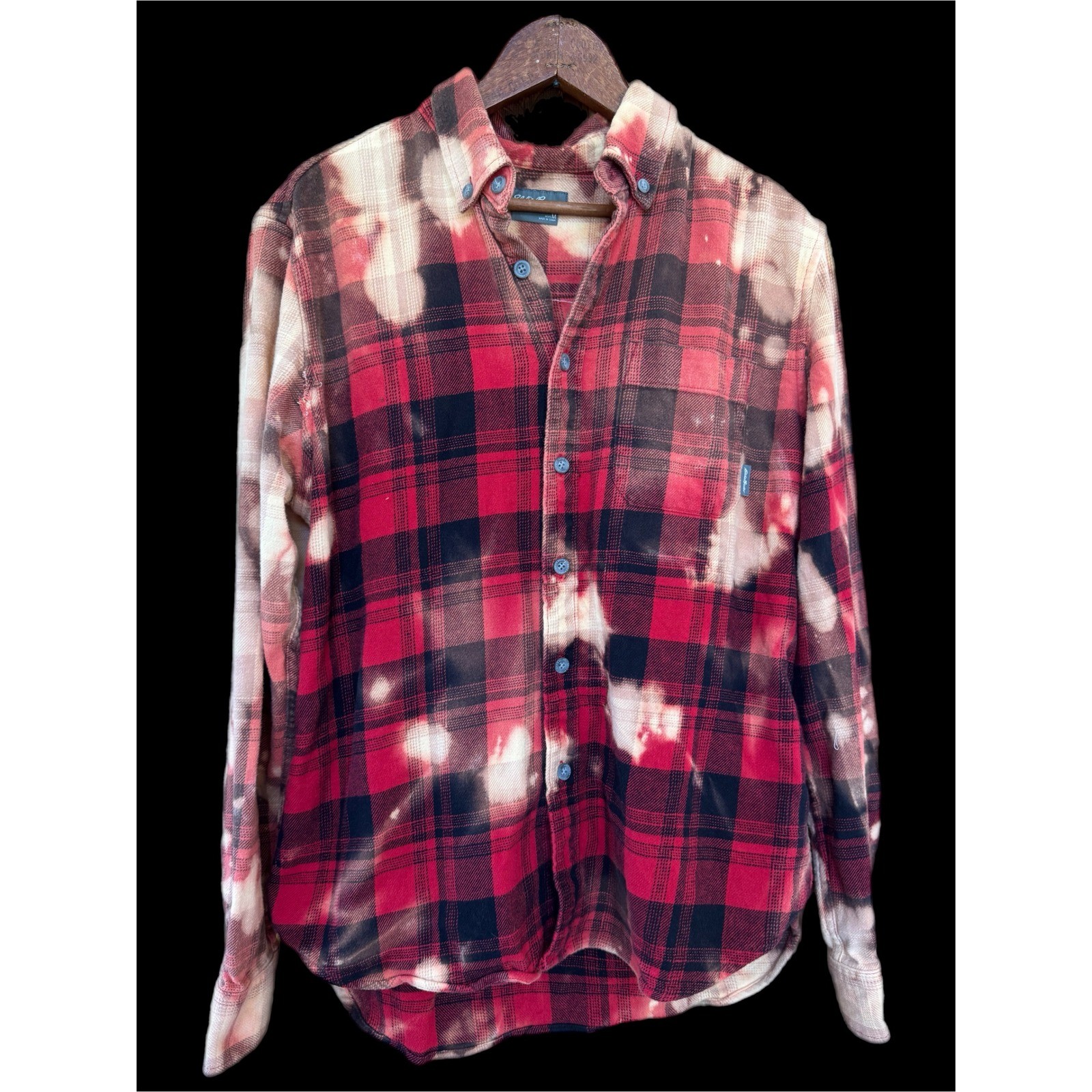 Vintage Skunk Upcycled Bleached Flannel Shirt Folk Art Medium