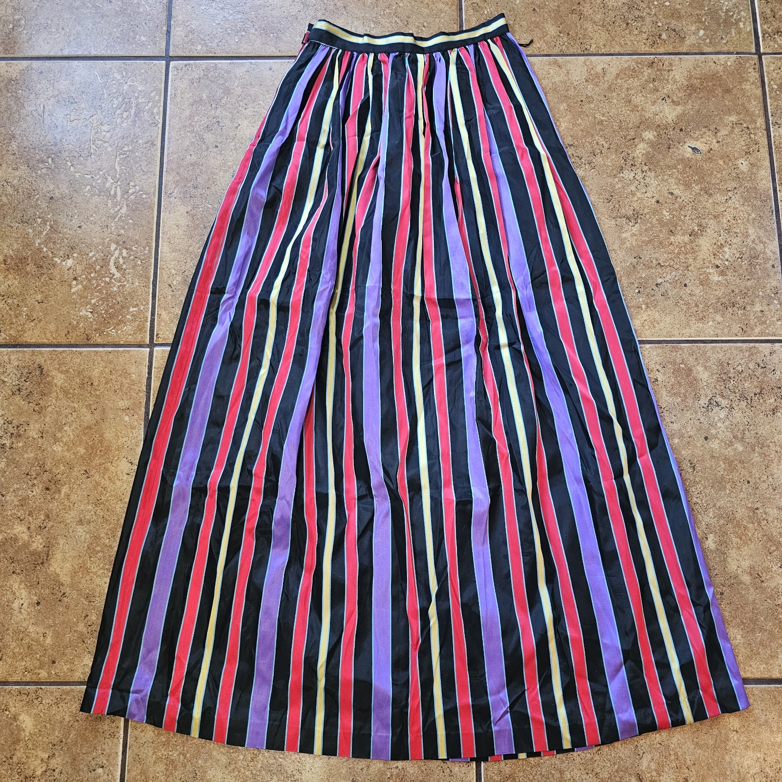 Vintage Colorful Stripe Skirt Maxi 60s 70s Pleated Carnival Circus Kooky