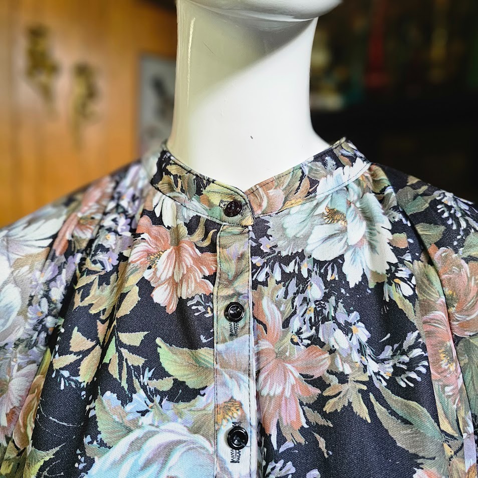 Vtg 70s Plus Size Boho Impressionist Floral Caftan Hippie Hostess Dress 1X/2X/3X
