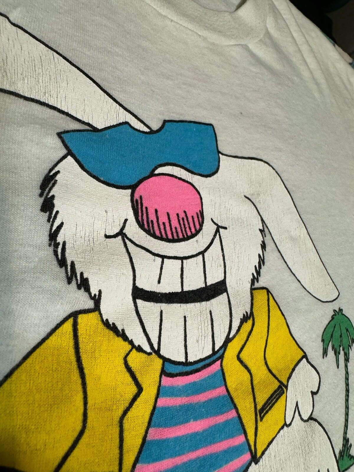 VTG 1985 Bunny & Palm Trees Micro Crop Tee Women’s M/L Oasis Women’s Teens