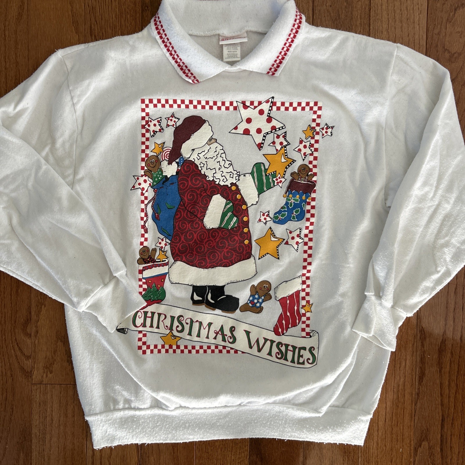 Vintage Christmas Crewneck Womens White Small 1990s Santa Cookies