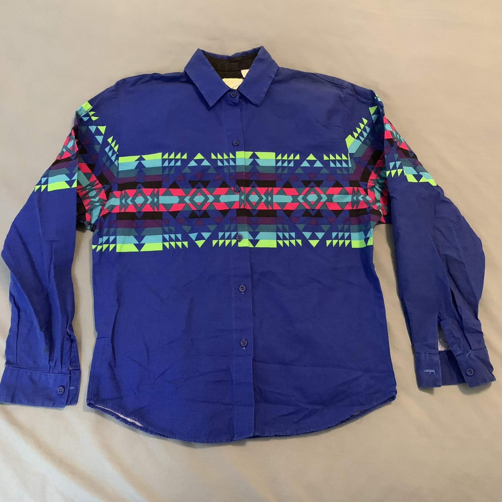Vintage Roper Shirt Woman’s Small Blue Aztec Western Button Down Made USA 90s