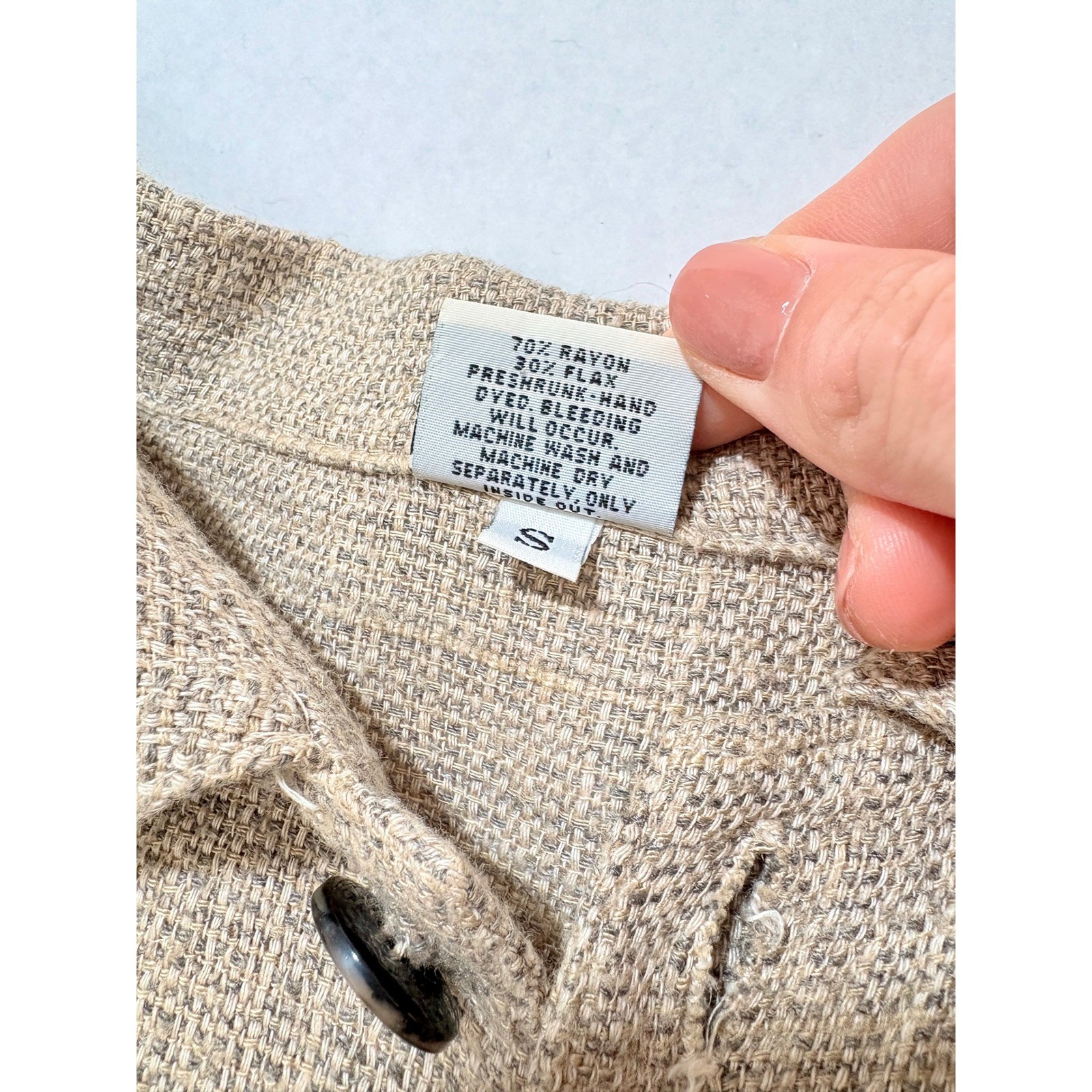 Vintage CP Shades Women Flax Rayon Blend Button Front Chore Jacket Tan Small