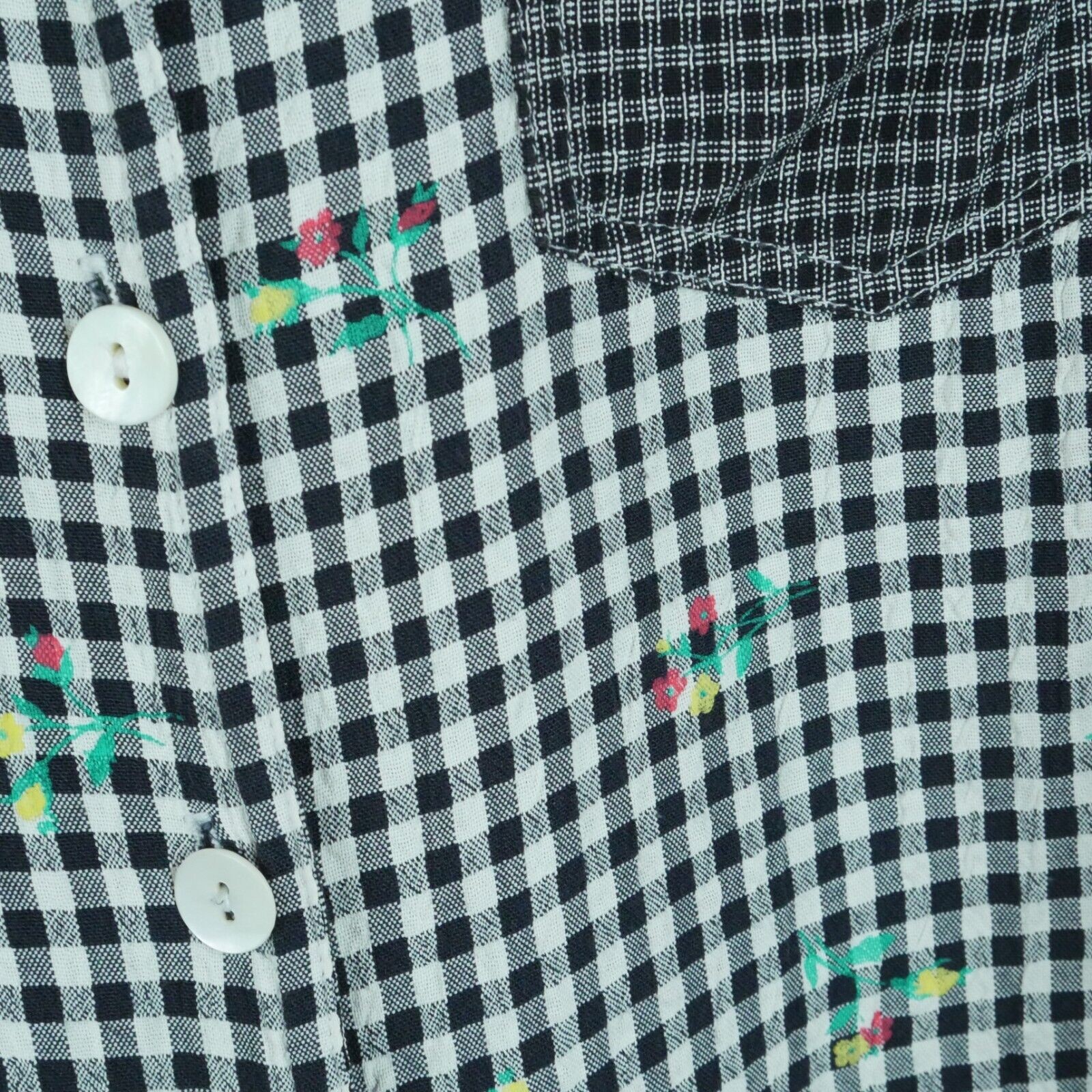 Vintage P 8 Top 90s Gingham Mixed Media Floral Cottagecore Preppy Boho Retro