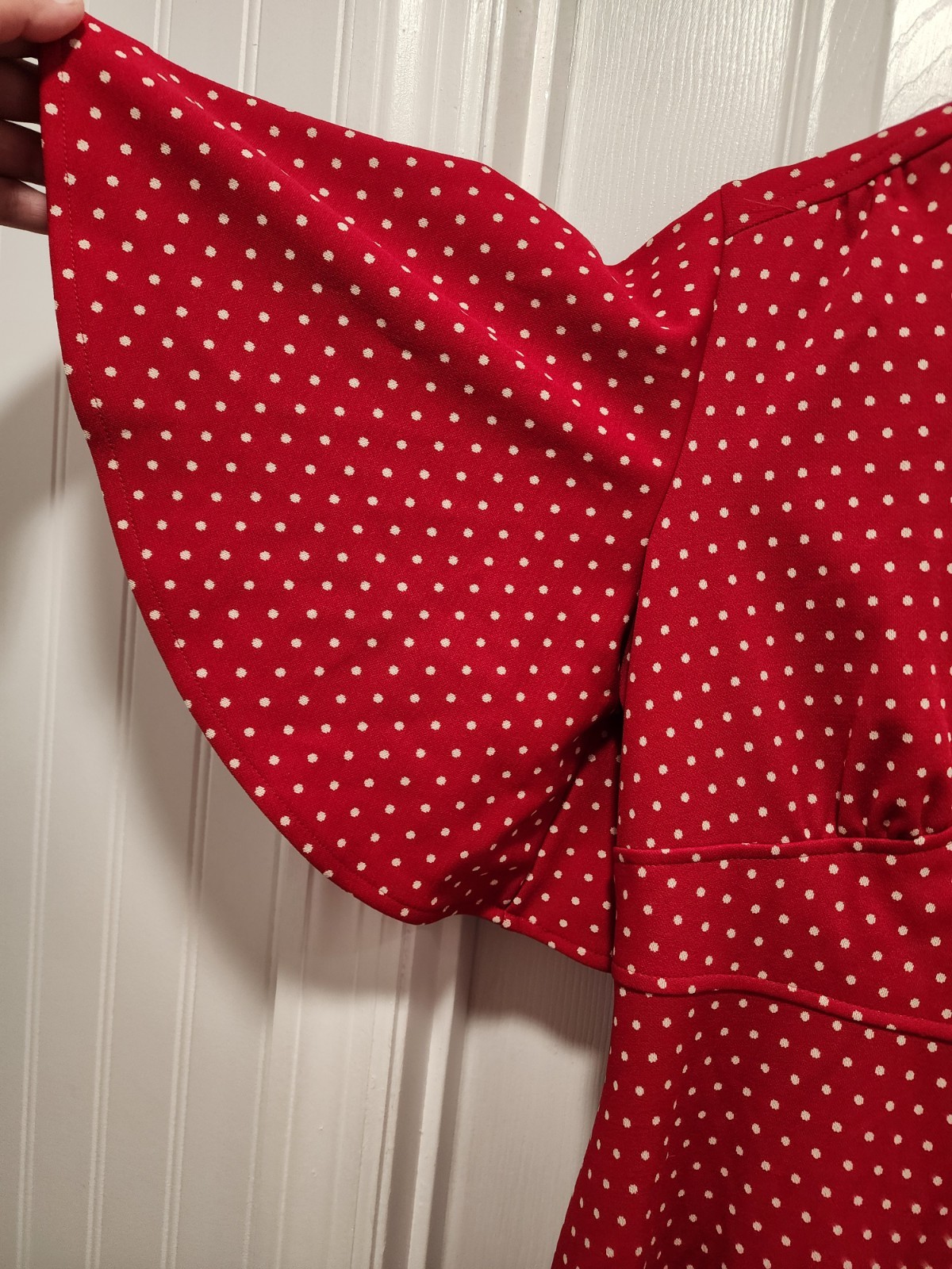 Vtg 60 70s Vicky Vaughn Red Polka Dot Fit Flare Flutter Sleeve Maxi Dress Sz Med
