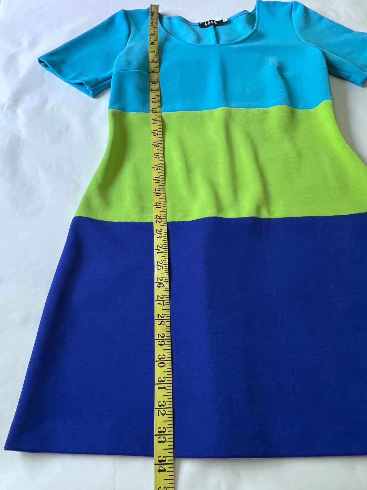 VTG 90’s Lane Misty Lane Blue Green Short Sleeve Color Block Bodycon Dress SZ 8