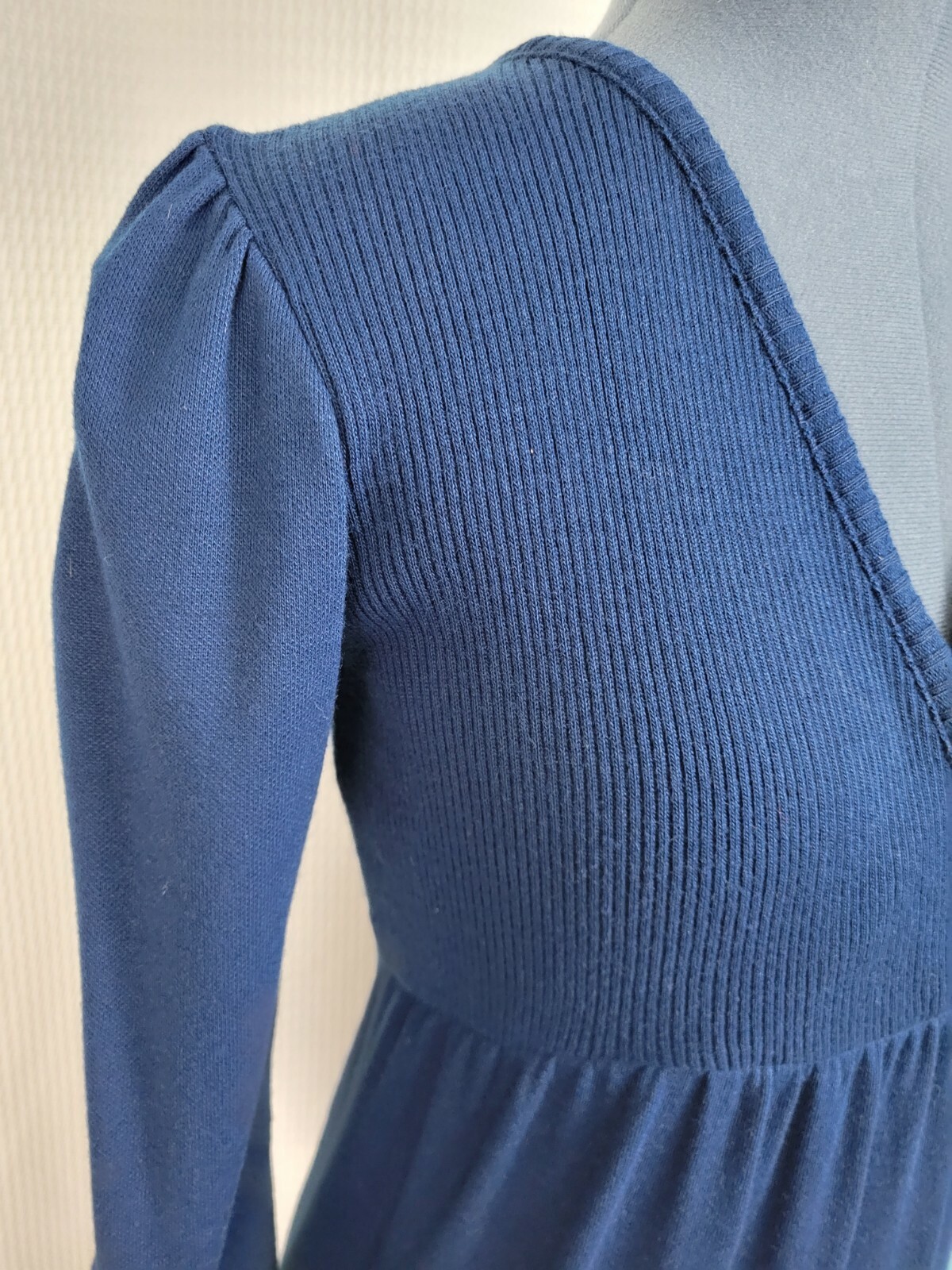 Vintage Cooper Navy Blue Knit Wrap Bodice Dress Size 11