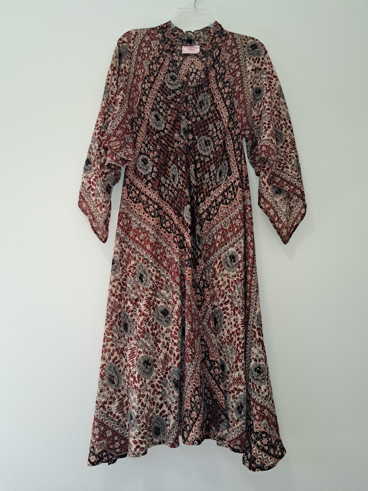Sultana By Adini Dress Vintage Maxi Beautiful Rare India Cotton Gauze Lurex