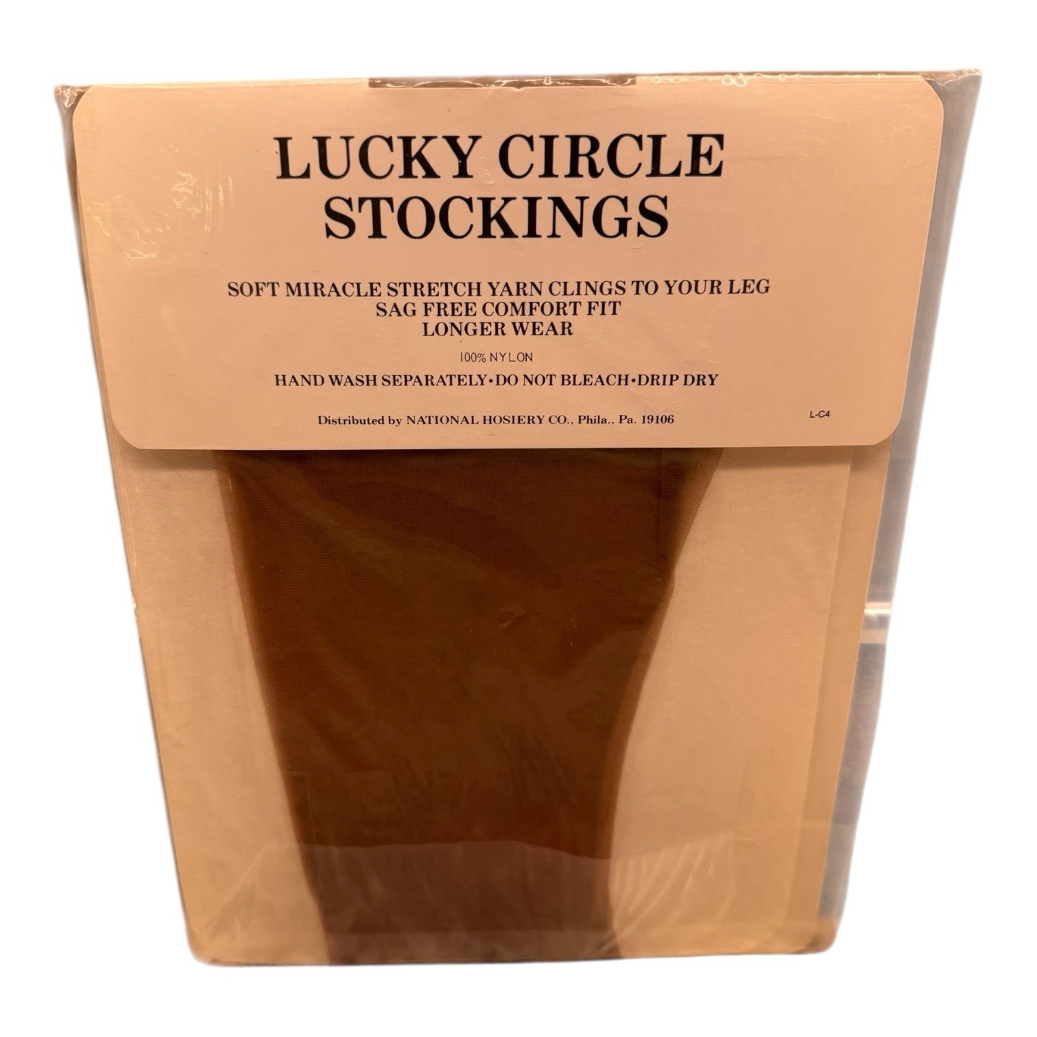 Vintage Lucky Circle Stockings First Quality 100% Nylon Stretch Brown Short