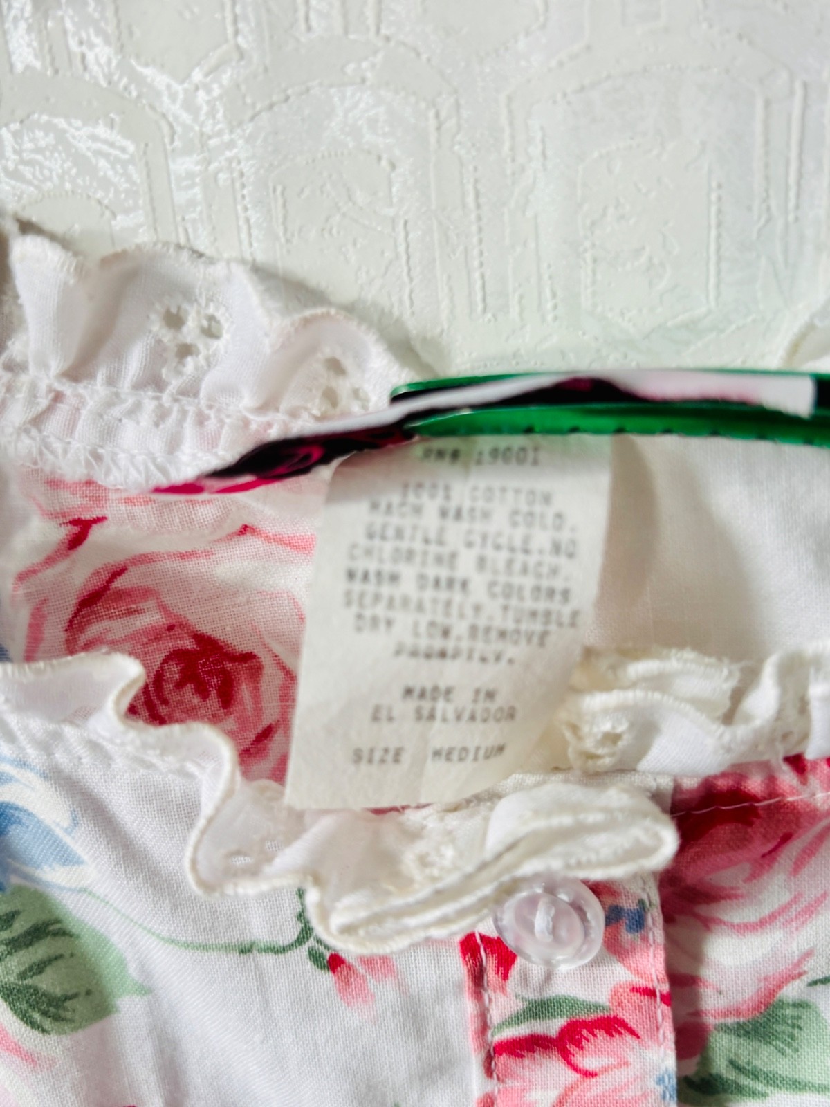 NOS VTG FRENCH COUNTRY COTTAGECORE PINK&WHITE ROMANTIC ROSE COTTON NIGHTGOWN*S/M