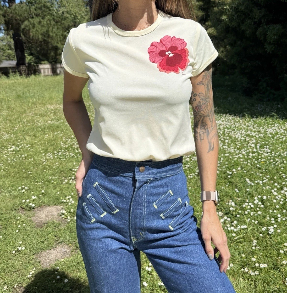 Vintage 1970s Shaheen Floral Hawaiian Top, Signed Size 6