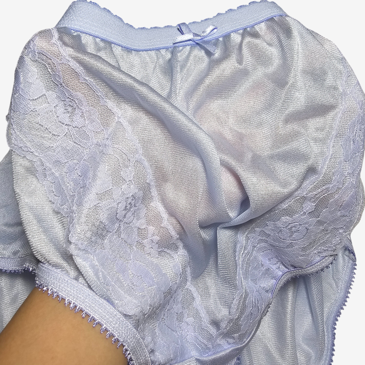 Vintage Silky Nylon Panty Bluish Purple Sissy Lace Granny Brief Sz. 8 Hip 40-44″