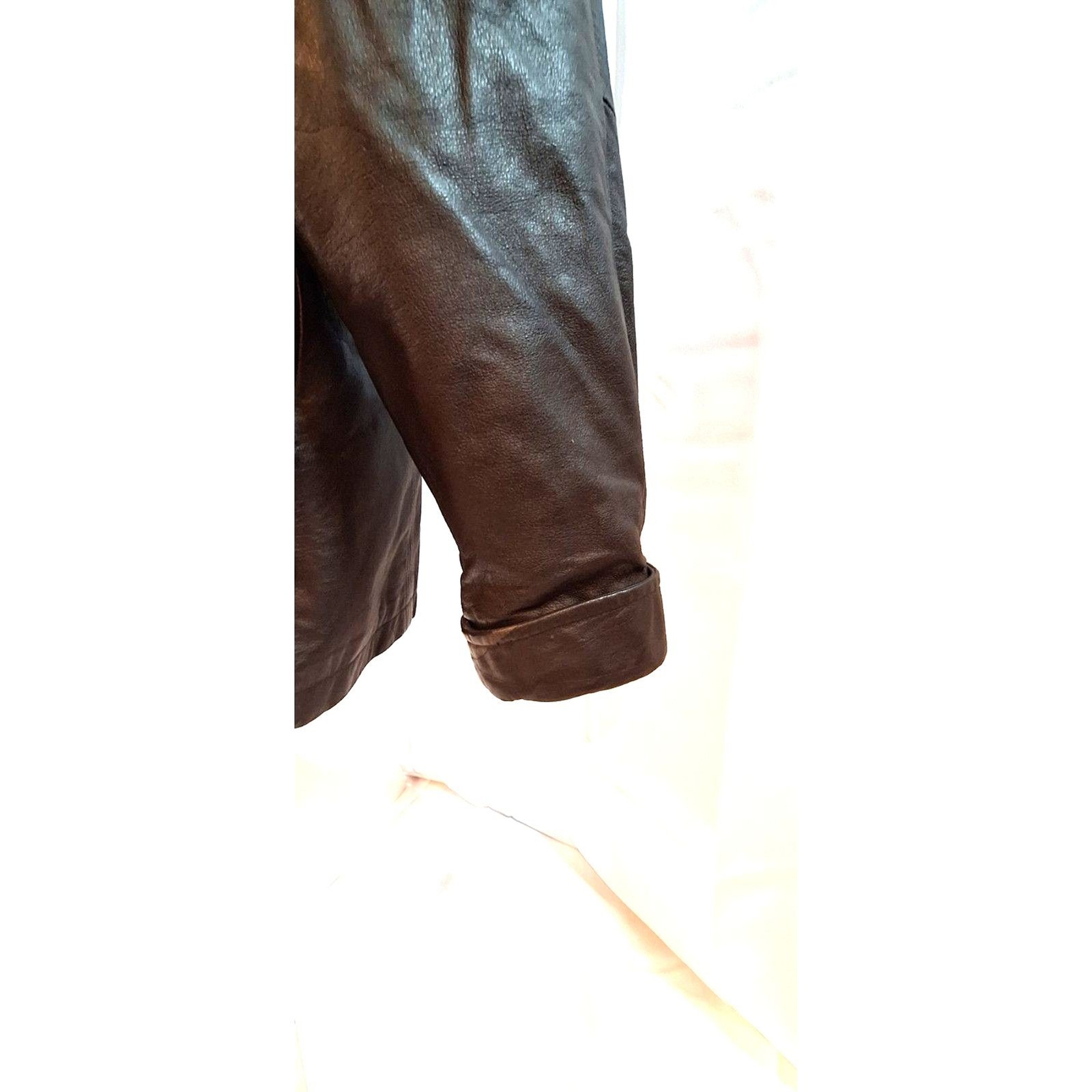 Donna Pelle Vintage Brown Leather Coat Faux Fur Collar Size S