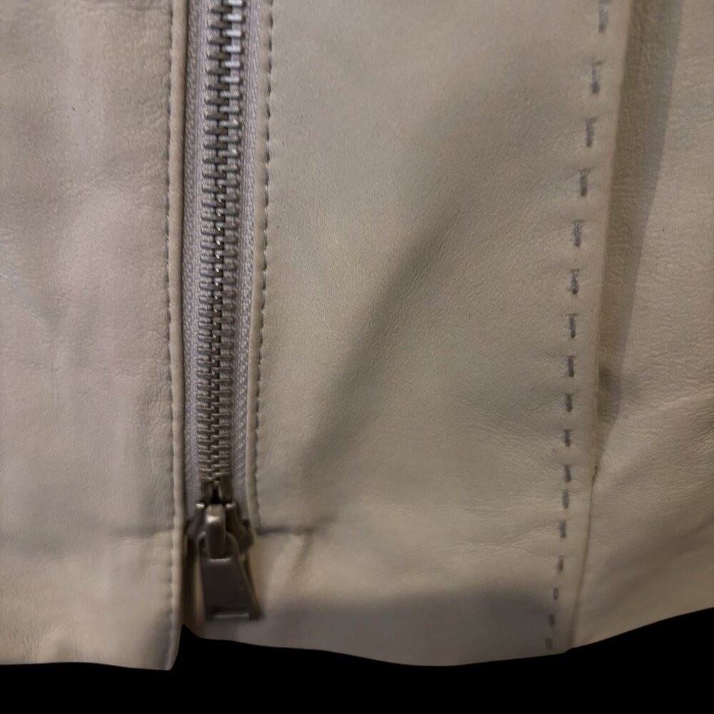 Vince Goat Leather Asymmetrical Moto Jacket Cashmere Ribbed Knit Trim Taupe