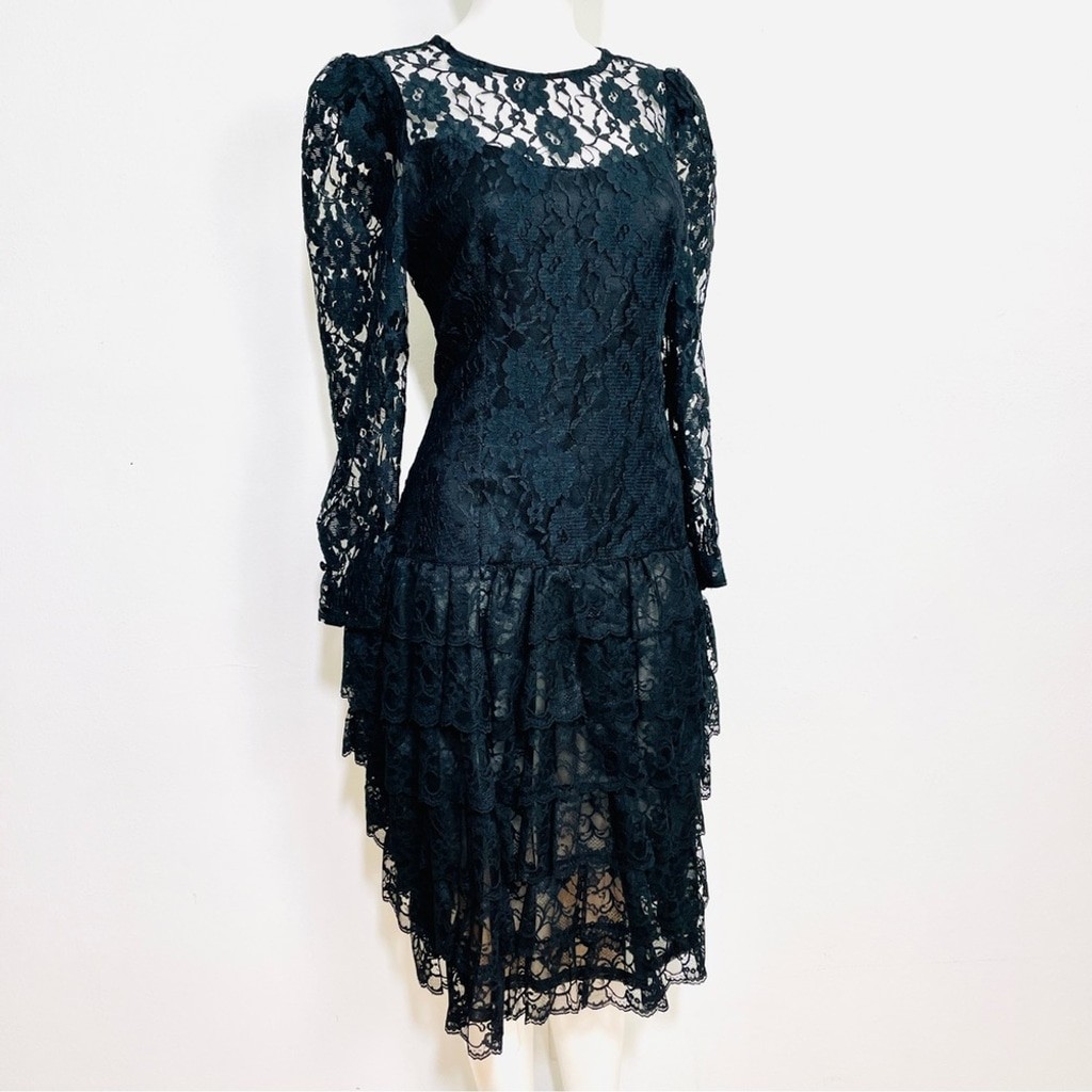 Wednesday Dresses Collections / Beene Black Lace Dress with ruffles
