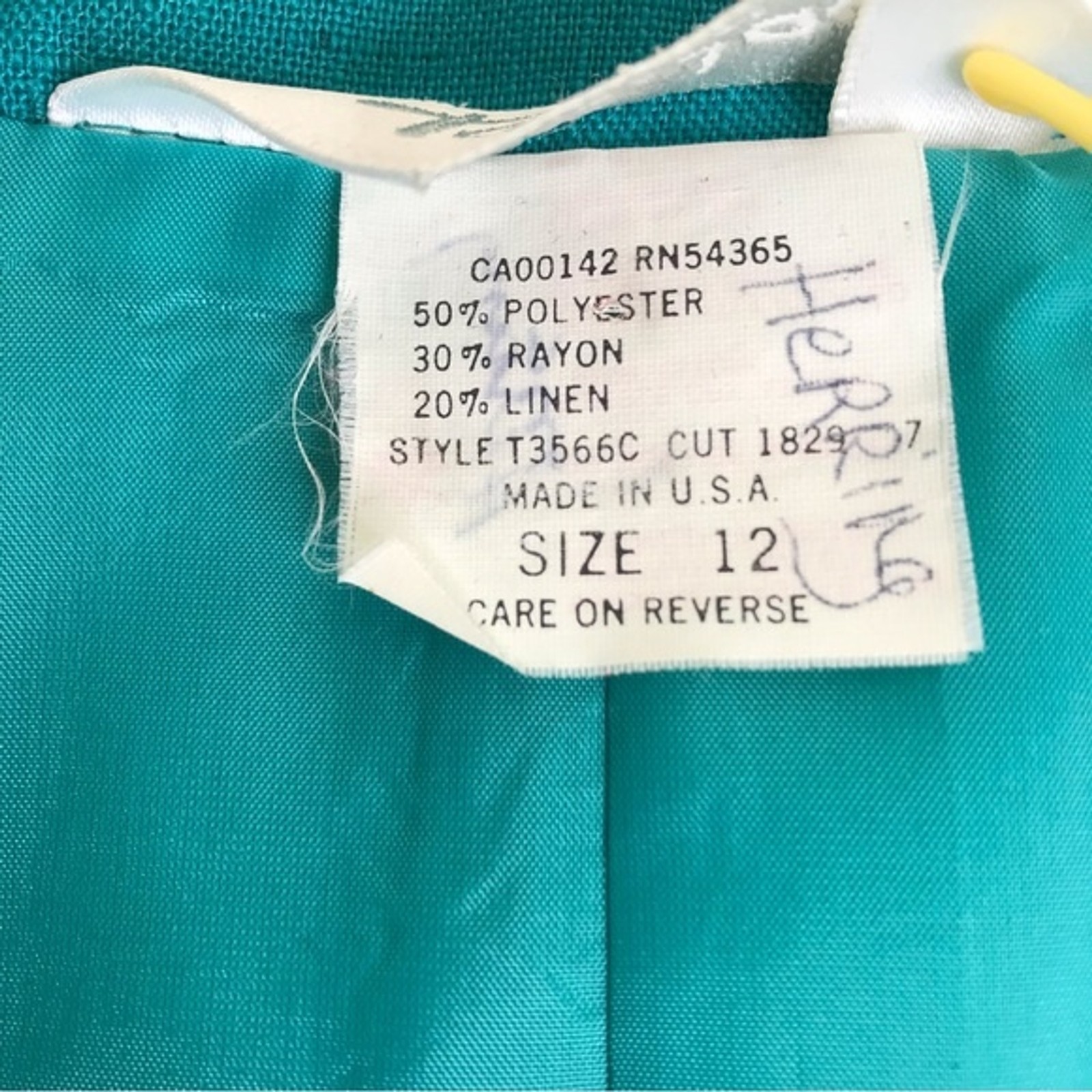 Vintage Tan Jay Div of Nygard Linen Blend Teal Open Front Blazer Jacket Women 12