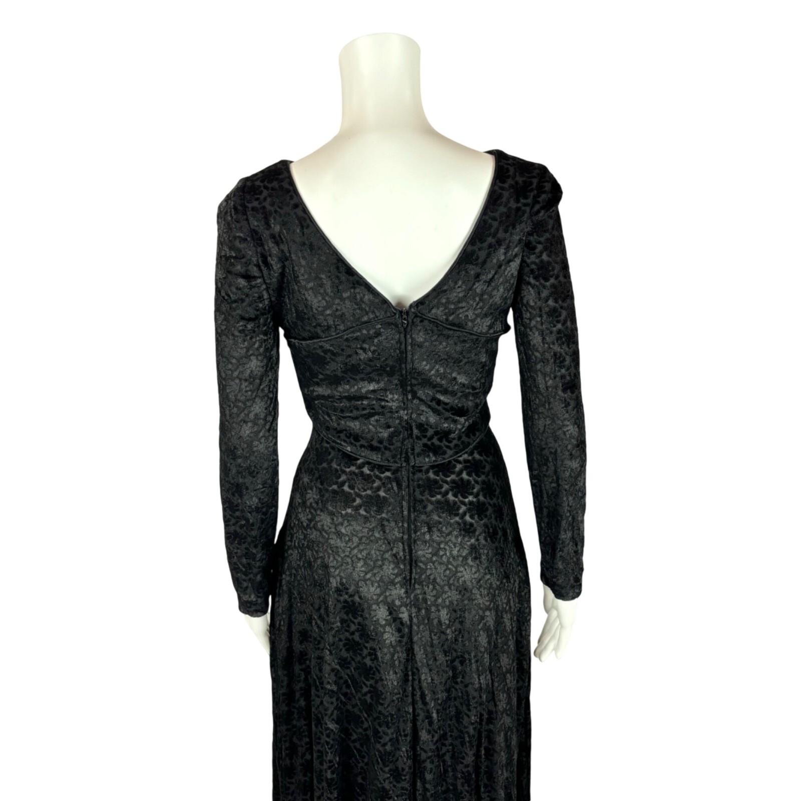 Vintage 70s Maxi Dress Women’s XS Adri Clothes Circuit Black Velvet Dark Floral