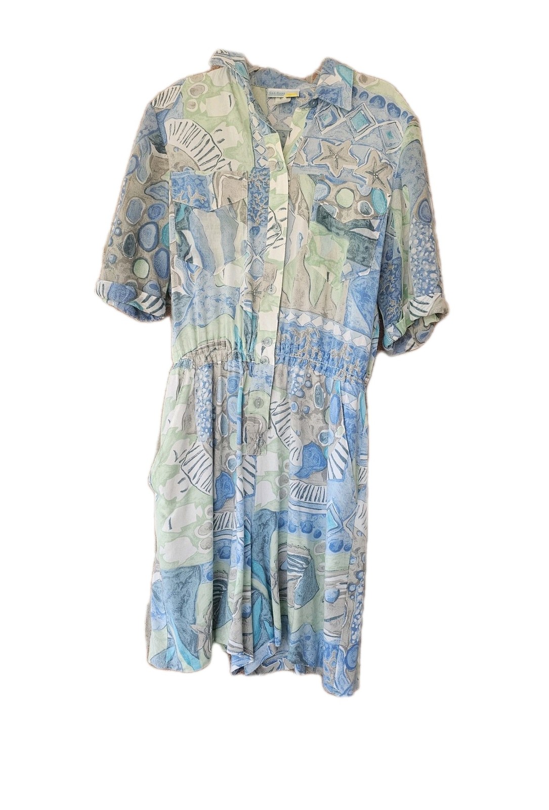 Vtg Sea Suns By Sir Winston Romper Jumpsuit Nautical Shorts M Fish Waves Breezy