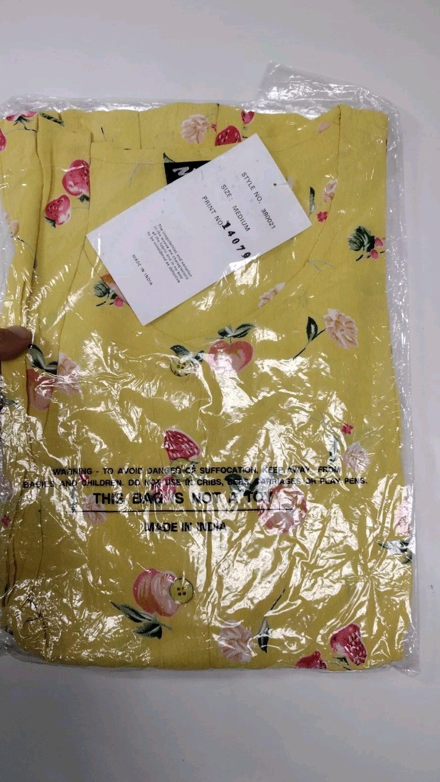 90s Rayon Yellow Dress Granny Apples Strawberry Print Country Easter Spring M