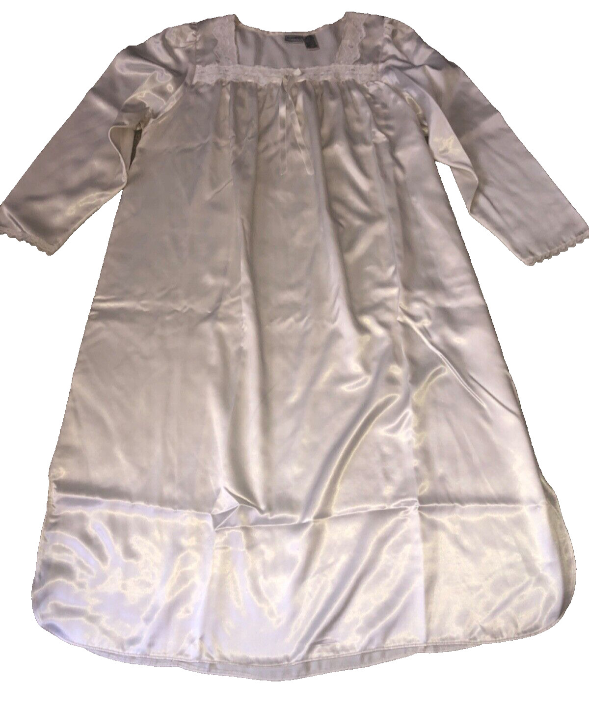 Delicates Vintage Victorian Style Nightgown Gown Satin Warm Lined Ivory Large