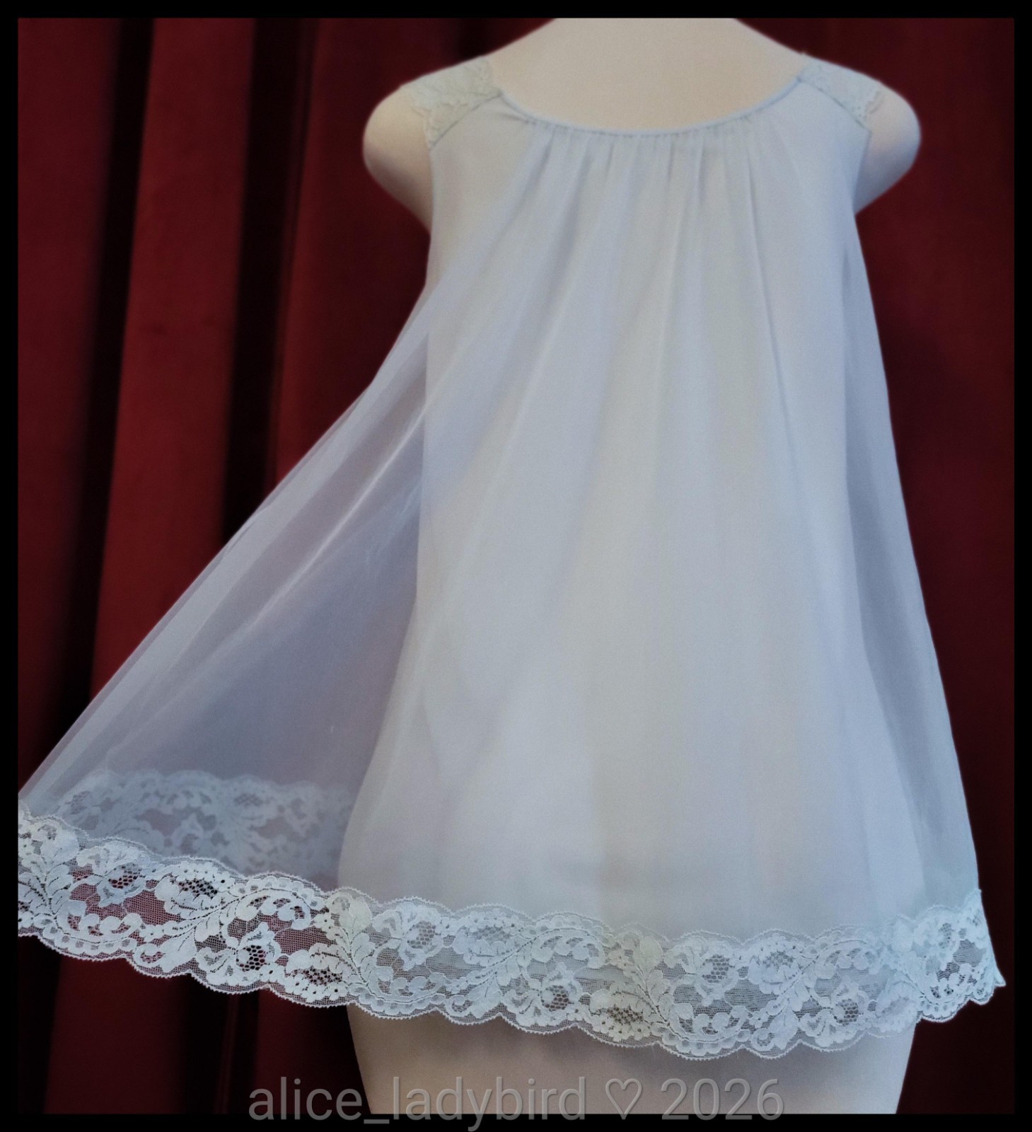 Vintage BABYDOLL Short GOWN Sweep SILKY Mini Dress CHIFFON Top Sheer Vest S/M/L