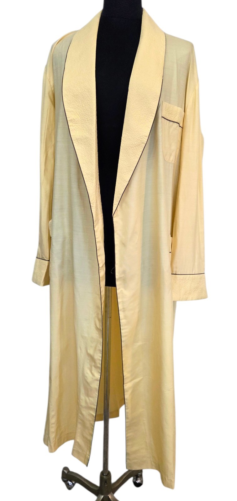 Vintage Peacock Robe 100% Silk Yellow Men’s XL Unisex Chinese Pockets Open NWOT