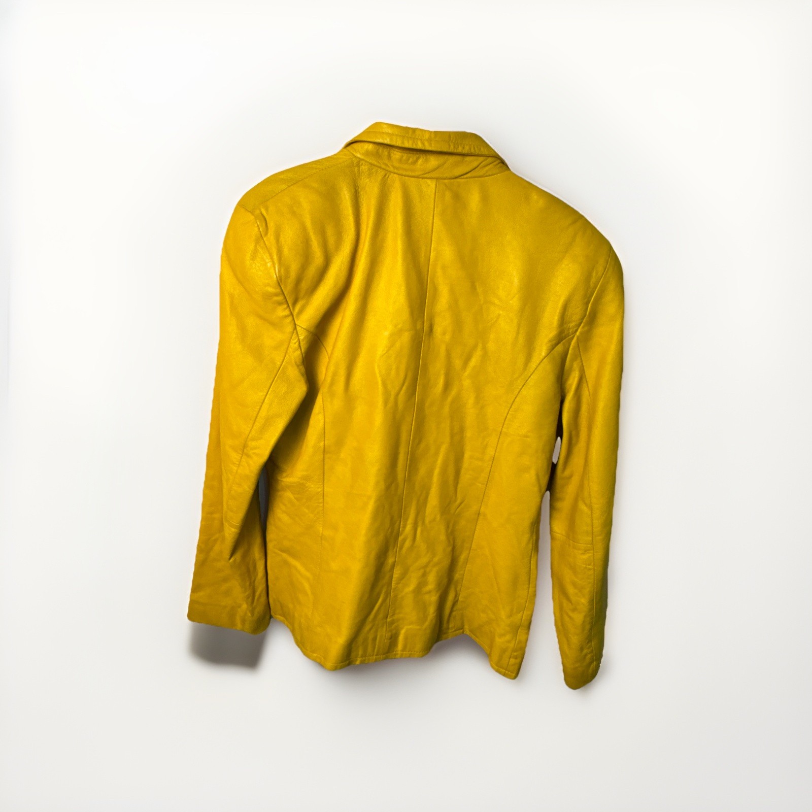 Yellow Lamb Nappa Leather Jacket Evan Davies 6 1980’s Vintage Pre-Owned Pockets