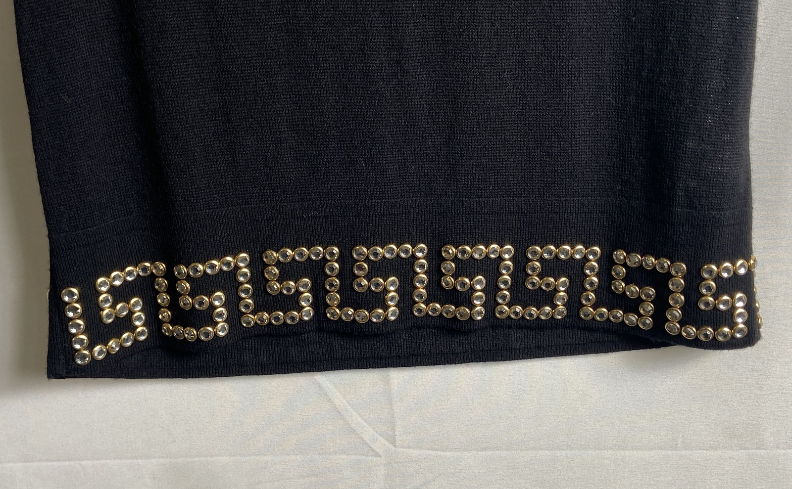 Gianni Versace Women’s Black Wool Rhinestone Greek Key Tank Top Size M