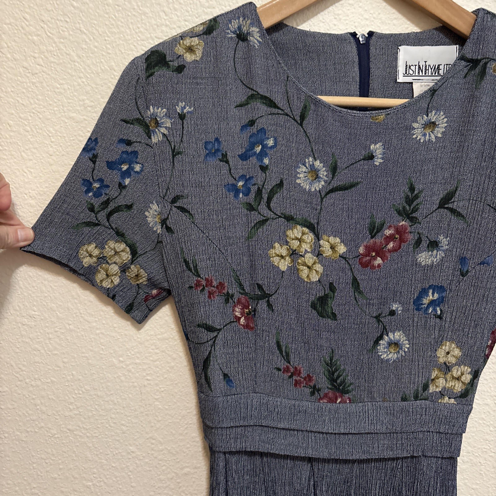 VTG 90s Just In Thyme Petite Art Womens Midi Dress Short Sleeves Back Tie SZ 8