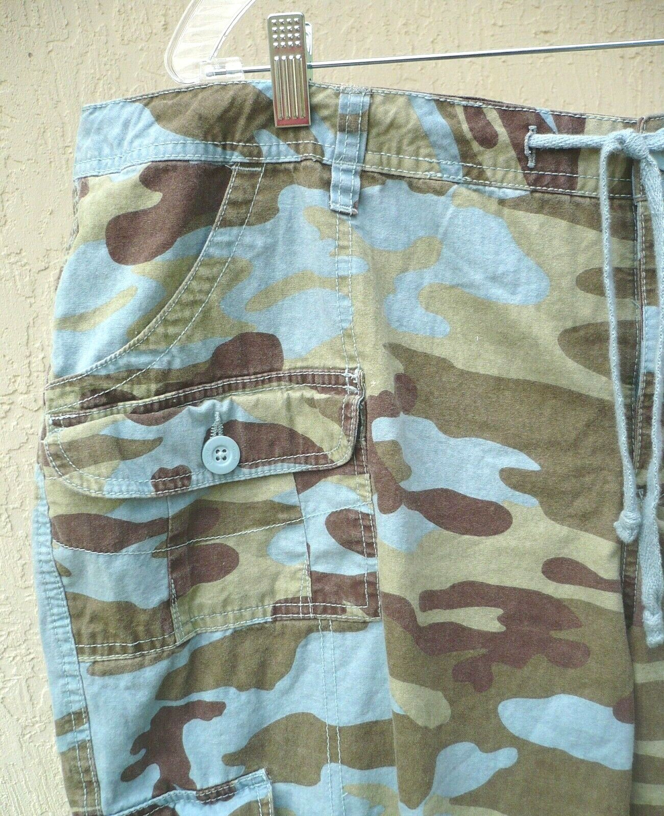 VTG 80S EARL JEAN WOMEN 1X XL L CAMOUFLAGE BLUE ARMY GREEN CROP CARGO CAMO PANTS
