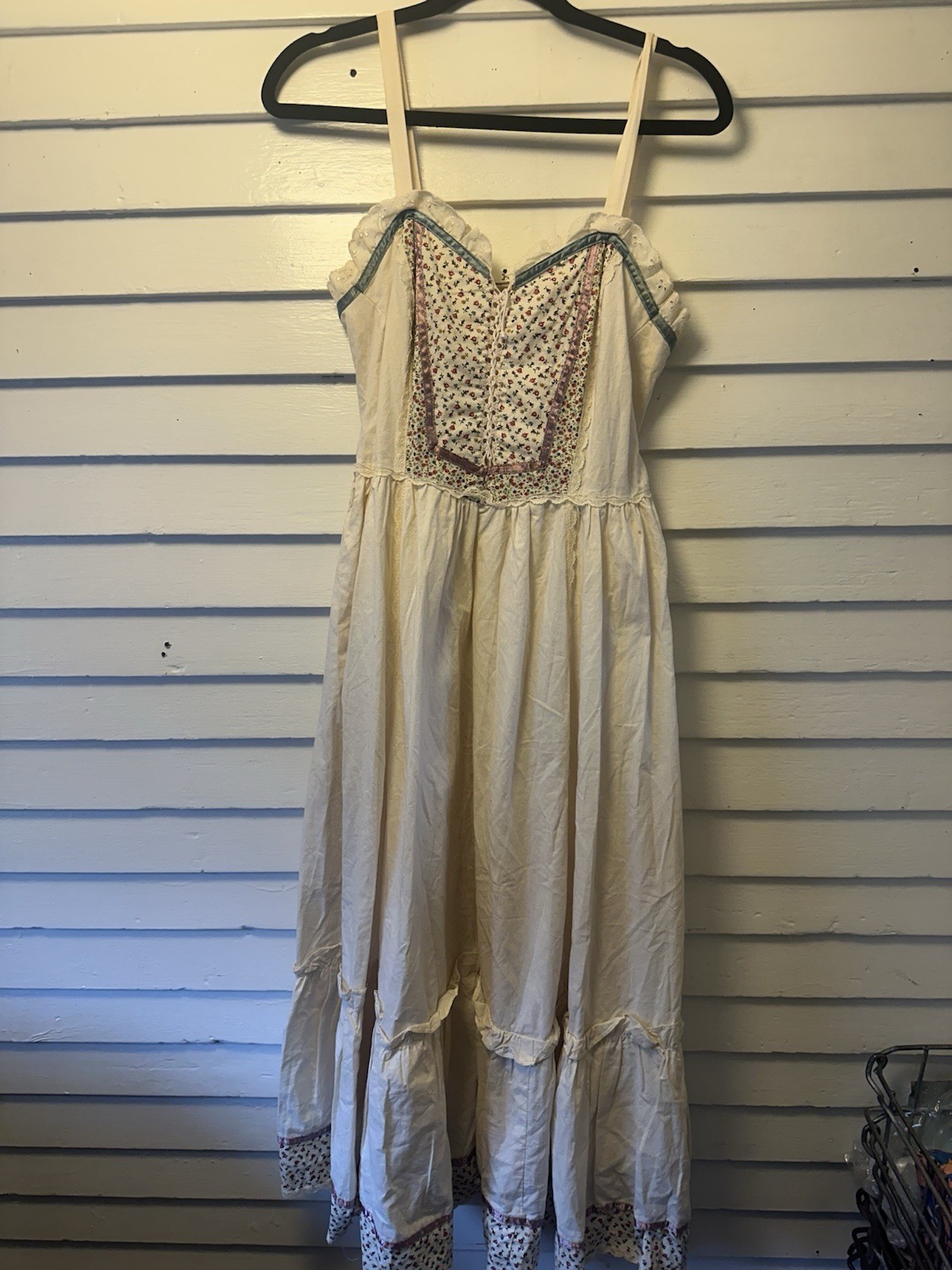 VTG Gunne Sax Prairie Maxi Dress Floral Lace Trim Cottagecore Size 13