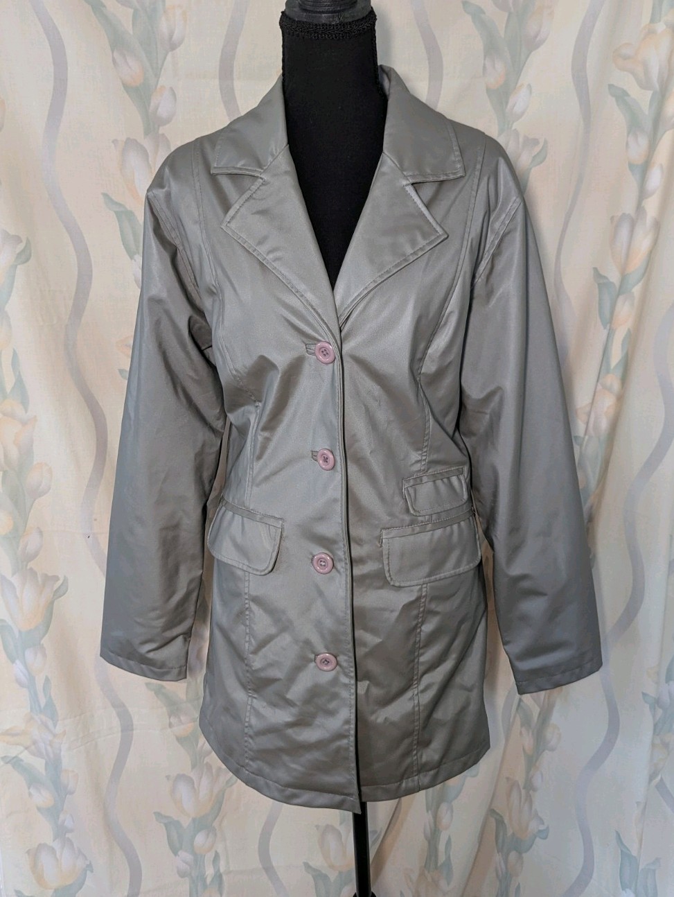 Vintage 70s/80s Learsi Women’s Silver PVC Trench Coat/Rain Jacket Size Small