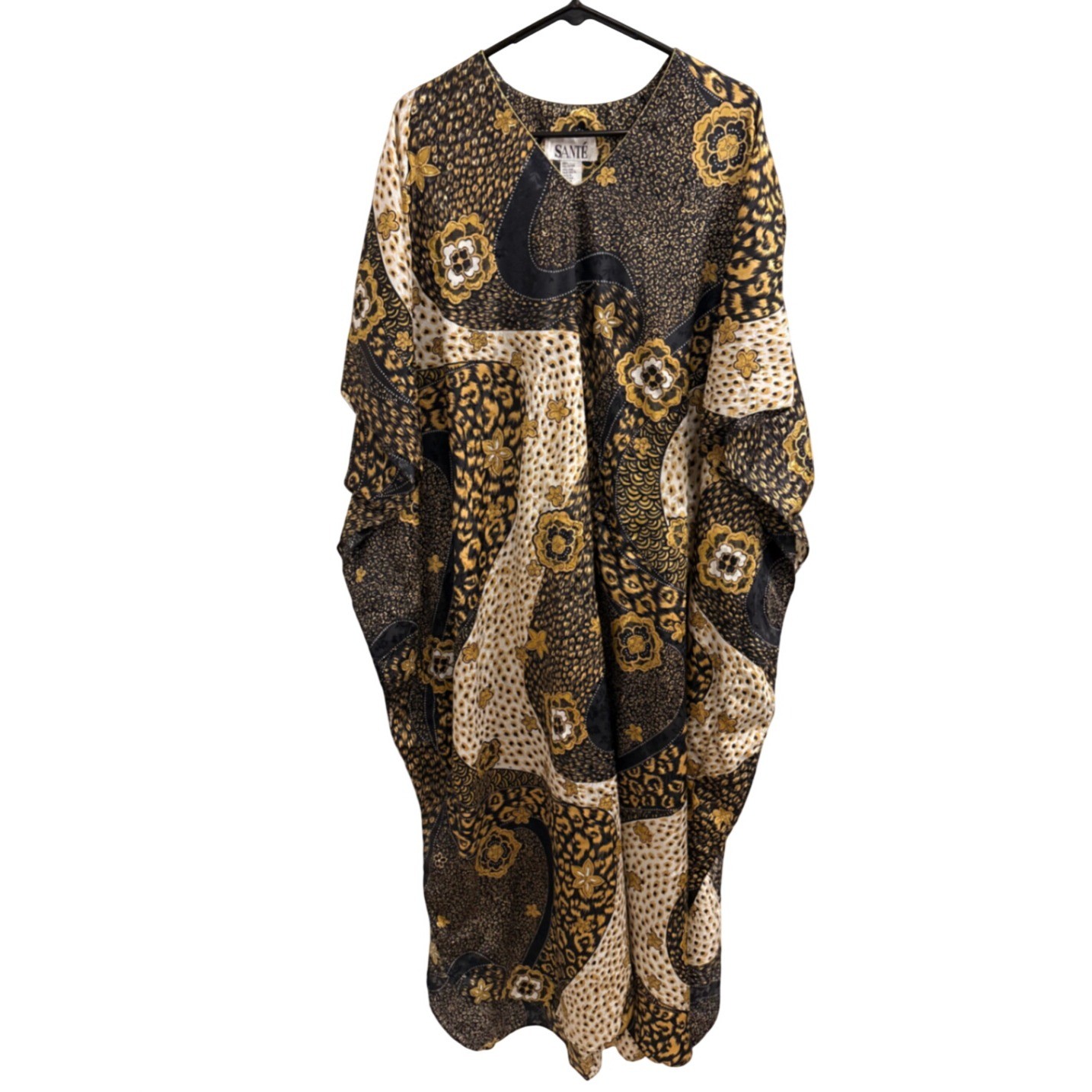 Kaftan Dress Vintage Boho Sante Womens XL-2XL Gold Black Animal Print Plus Size