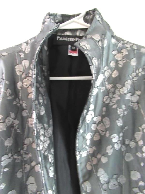 Vintage Painted Pony Metallic Floral Jacket Women’s M 3/4 Sleeve Grey