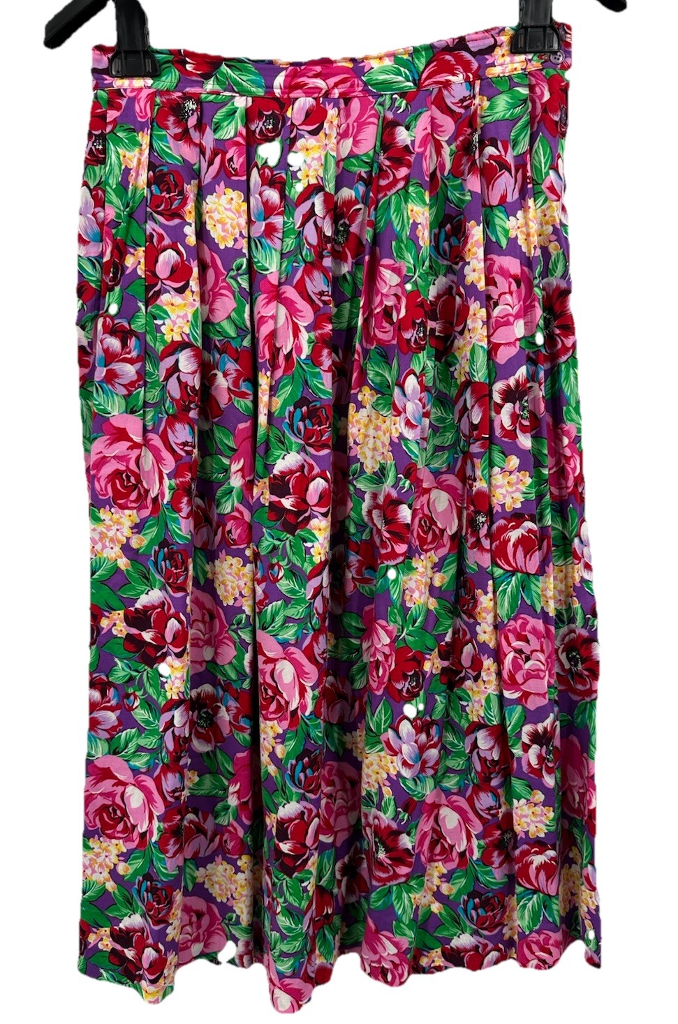 Vintage Maxi Skirt Sz 8 tagged 14 Floral Pleated A-Line Red Multi Colorful 90s