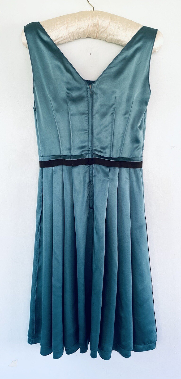 Dolce & Gabbana Vintage Teal Silk Cocktail Dress w/ Grosgrain Ribbon Sash