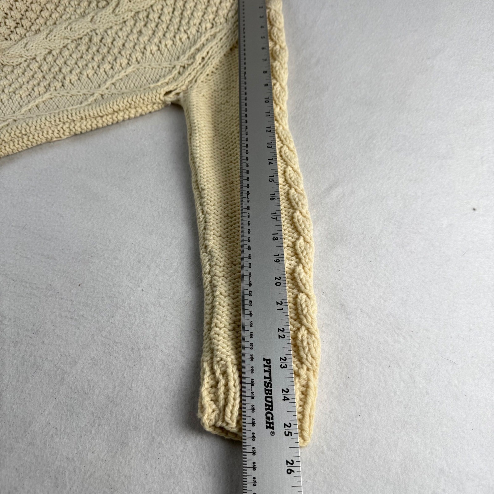 Vintage Handmade Wool Cable Knit Sweater Dress Cream A-Line Aran Fisherman Zip