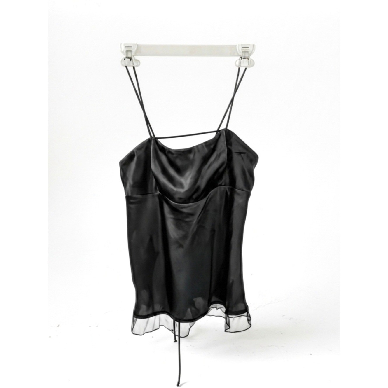 NWT Free People – Romantic Ethereal Satin Top With Sheer Scalloped Hem Women M