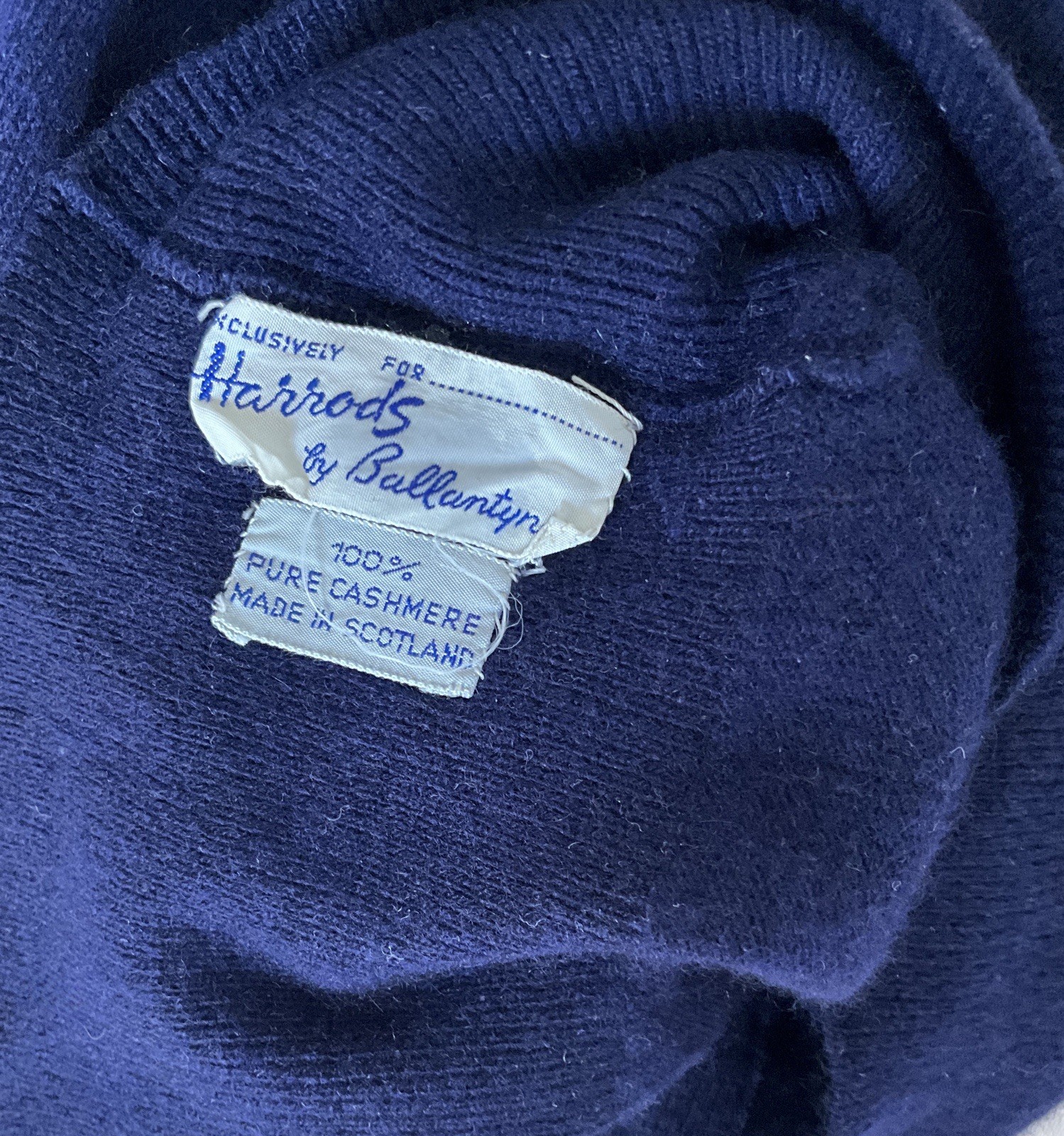 Vintage 1950’s Ballantyne Navy Cashmere Intarsia Sweater
