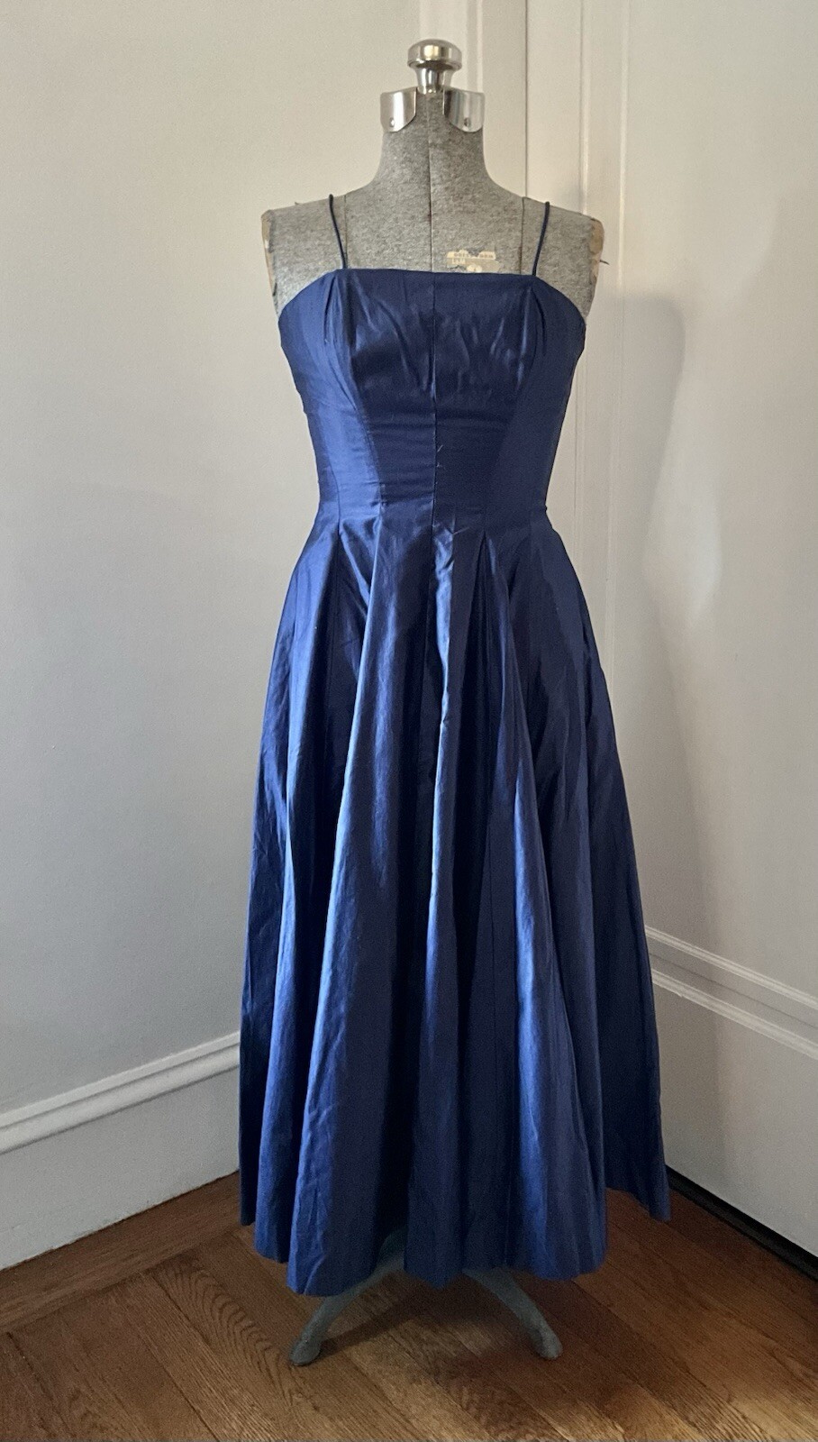Vintage 1950’s Anne Fogarty Navy Cotton Sateen Dress with Boning